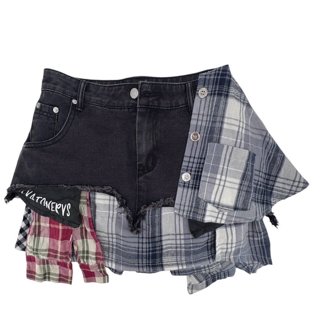 Country Plaid Denim Grey Shorts